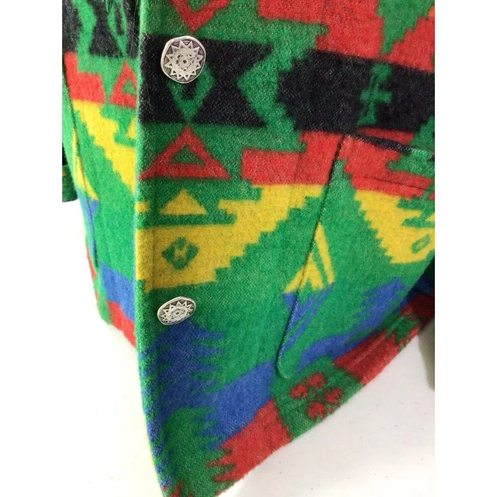 Chico's Multicolor Geometric Wool-Blend Pea Coat in Green - Picture 6 of 7